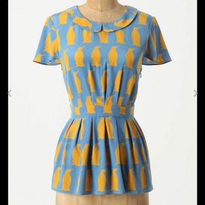 Anthropologie Charlotte by Charlotte Taylor blue and yellow penguin shirt